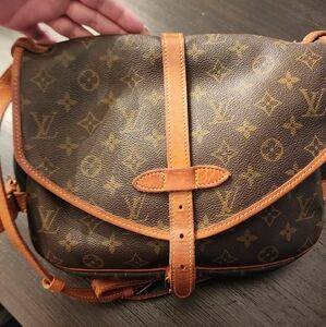 Louis Vuitton Brown Monogram Crossbody Hobo with Tan Vachetta Trim